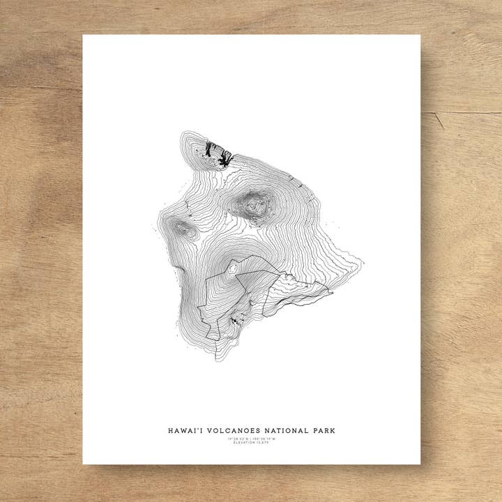 Hawaii Volcanoes Topografische kaart kunst poster afdrukken voor wholesale door Topographia Design
