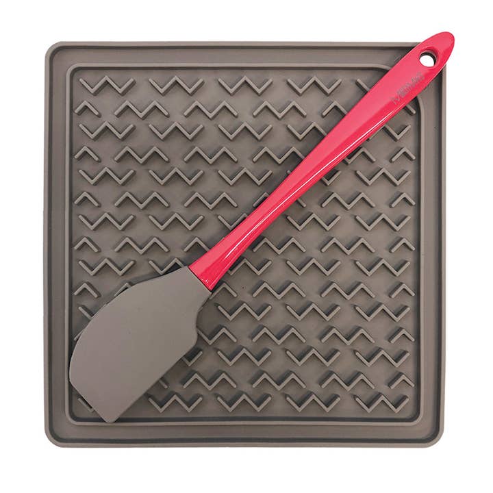 Pet Palette Distribution - Wholesale Pet Food Mat - Dog - Messy Mutts Silicone Therapeutic Feeding Mat w/Spatula Grey