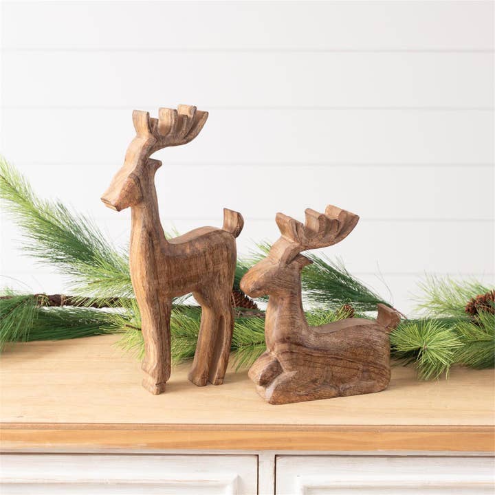 Snidade hjorthuvud i mangoträ (set om 2) (Pk/02 set) för wholesale av Audrey's Home & Gift