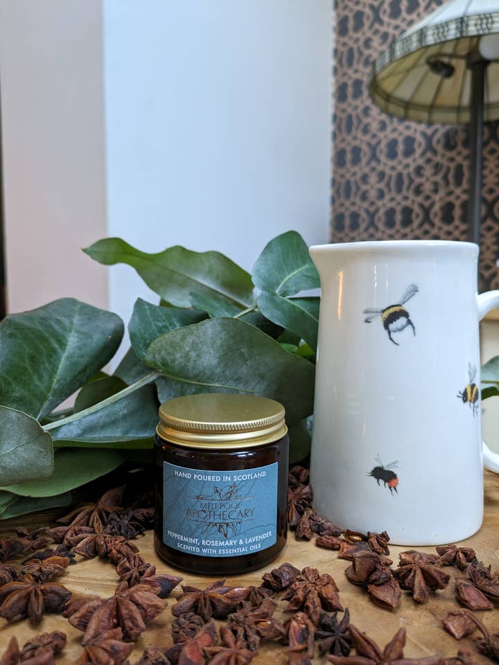 Small Amber Jar Candle -Peppermint with Lavender & Rosemary for wholesale by The Melt Pool