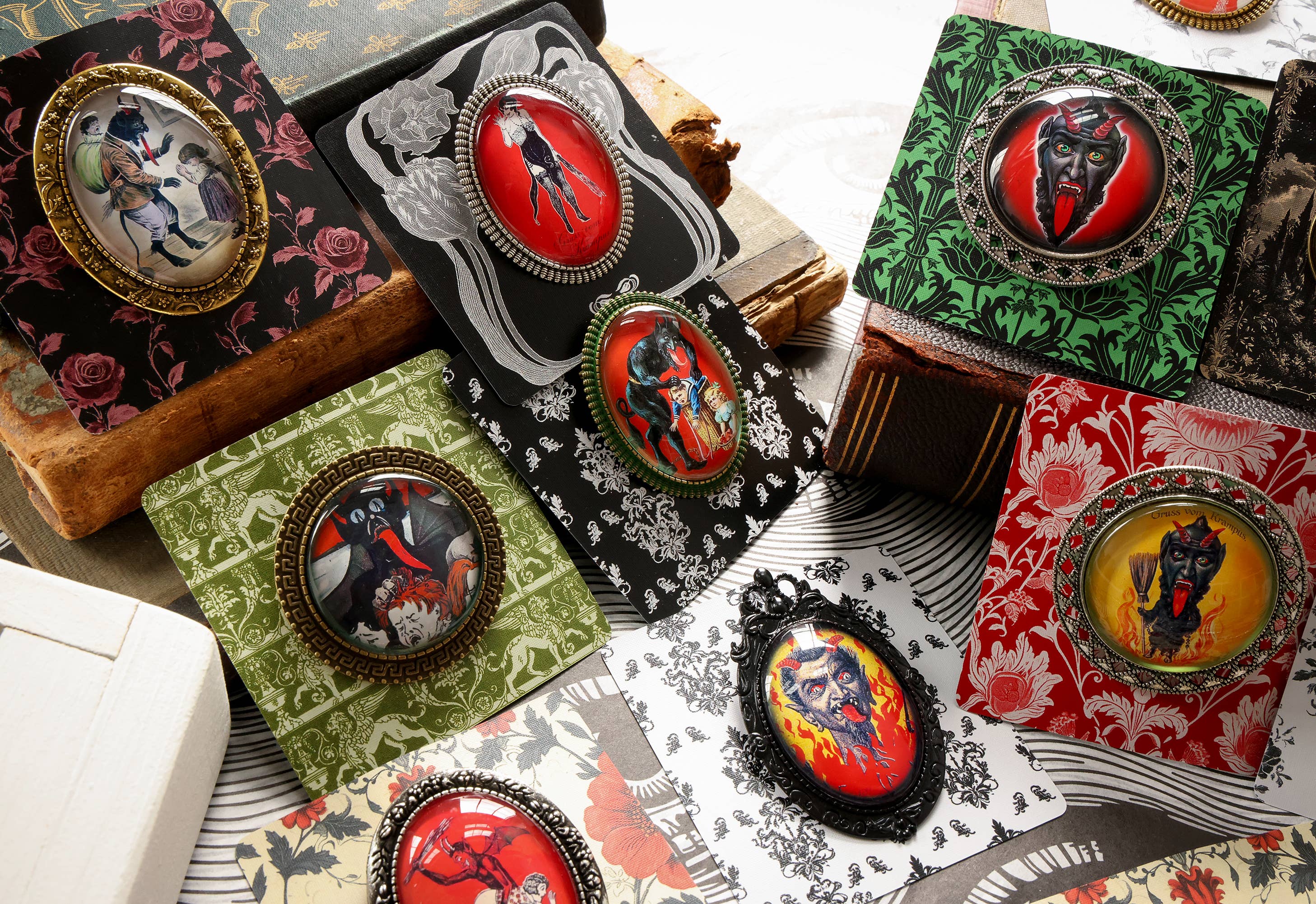 Asunder Bazaar - Wholesale Brooch - 20pc Krampus Brooches on Cards12