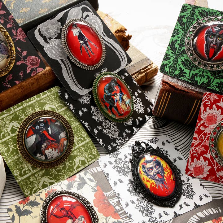 Asunder Bazaar - Wholesale Brooch - 20pc Krampus Brooches on Cards12