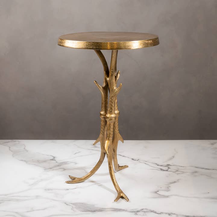 India Handicrafts Inc - Wholesale Side Table - Textured Gold Antler Side Table