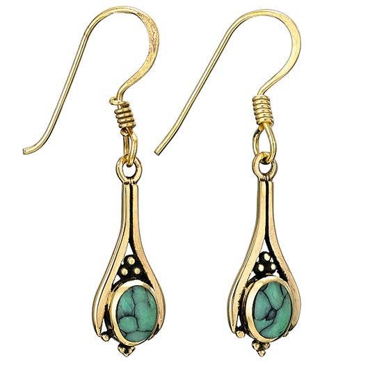 Brincos de bronze em lágrima turquesa Tranquility por atacado de Tiger Mountain Jewelry