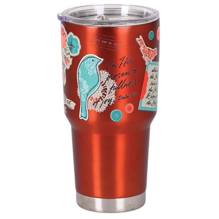 Tumbler floreale uccello nel suo rosso 30 oz per la vendita all'ingrosso da parte di Dicksons