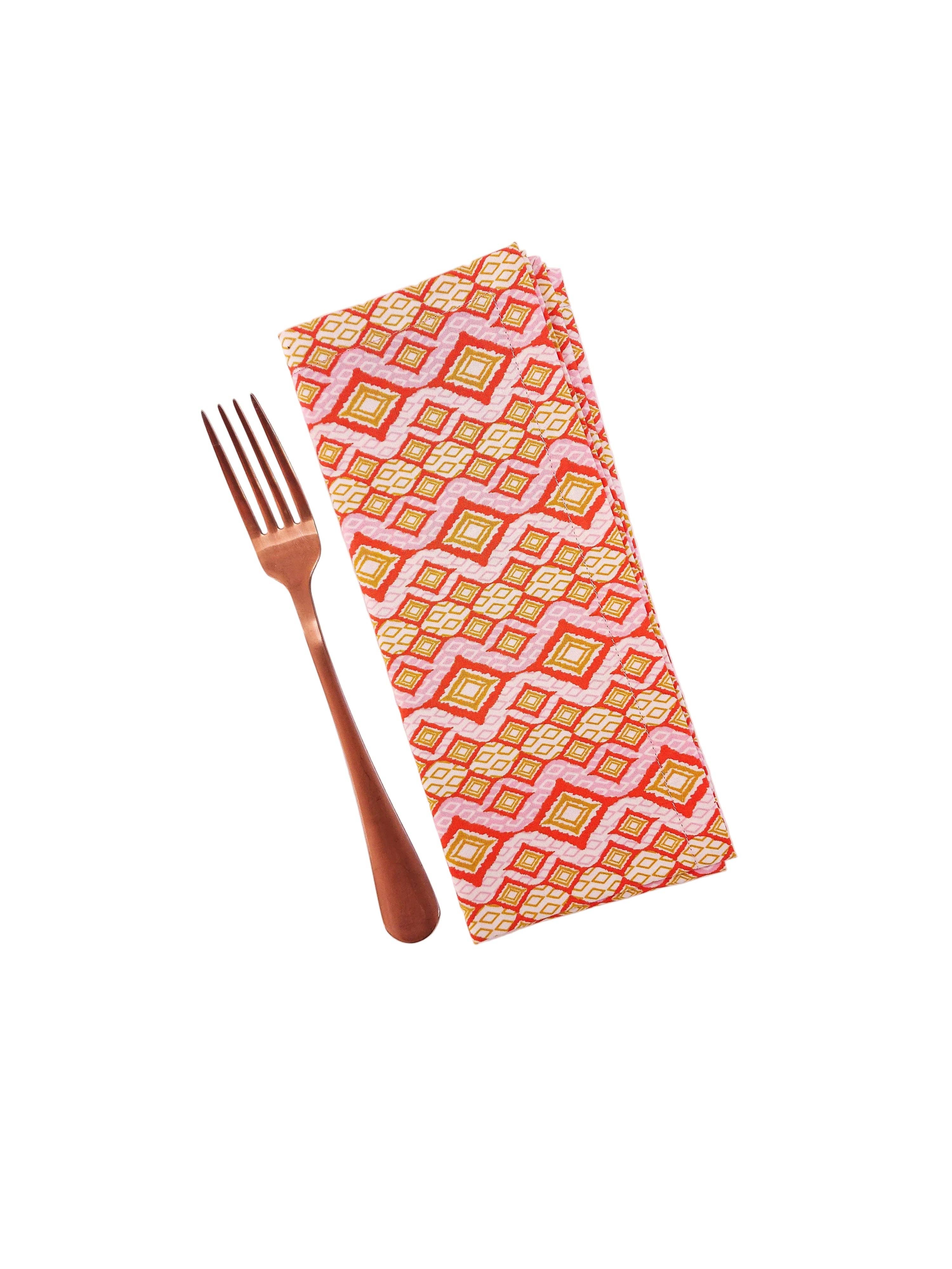 90 West Linen Co. - Wholesale Dinner & Cloth Napkin - Pink & Orange Geometric Cloth Napkins, Set of 41