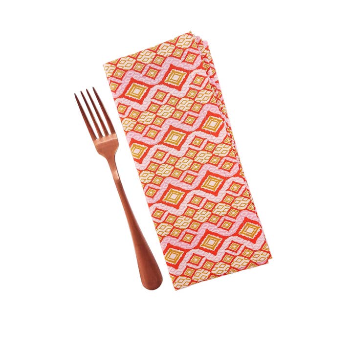 90 West Linen Co. - Wholesale Dinner & Cloth Napkin - Pink & Orange Geometric Cloth Napkins, Set of 41