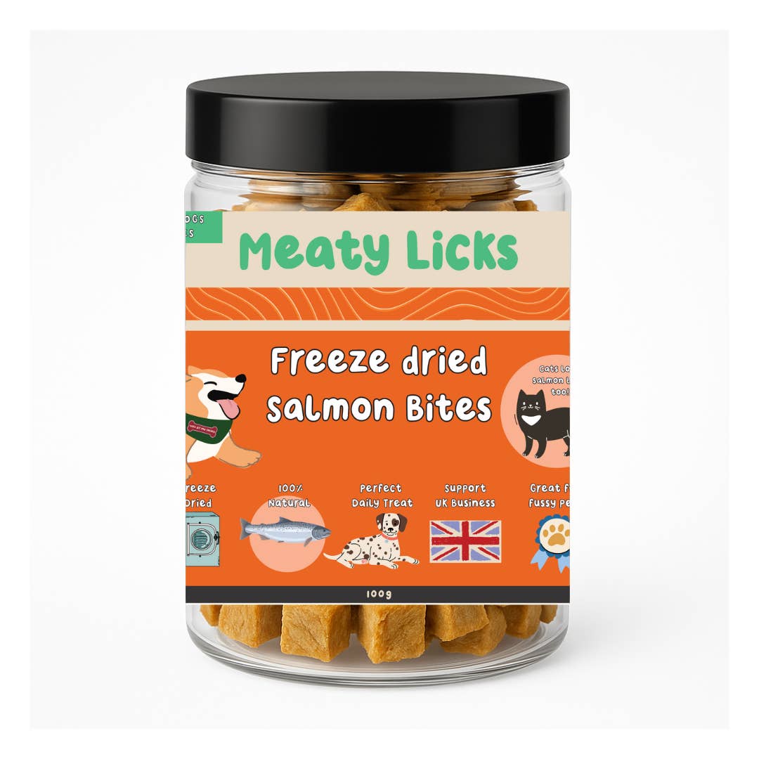 Apex Pet Products (Meaty Bubbles) - Wholesale Pet Treats - Dog - Salmon Bites - freeze dried treats 100g (UK Stockist ONLY)