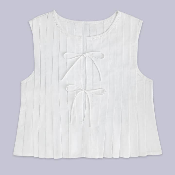 Rosa Clothing - Wholesale Blouse - Women's - pleated bow tie front sleeveless top