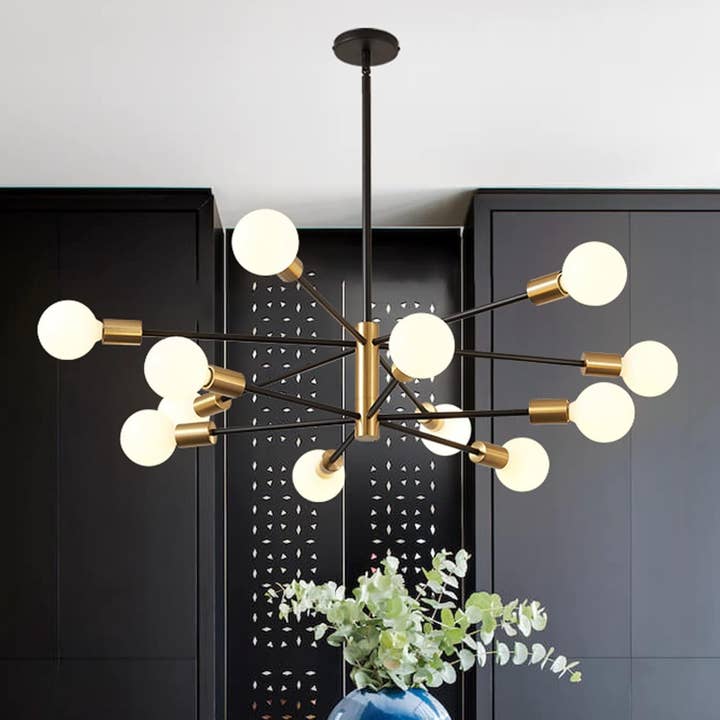Contemporary Gold Black Sputnik Chandelier 12 Light for wholesale on Faire0