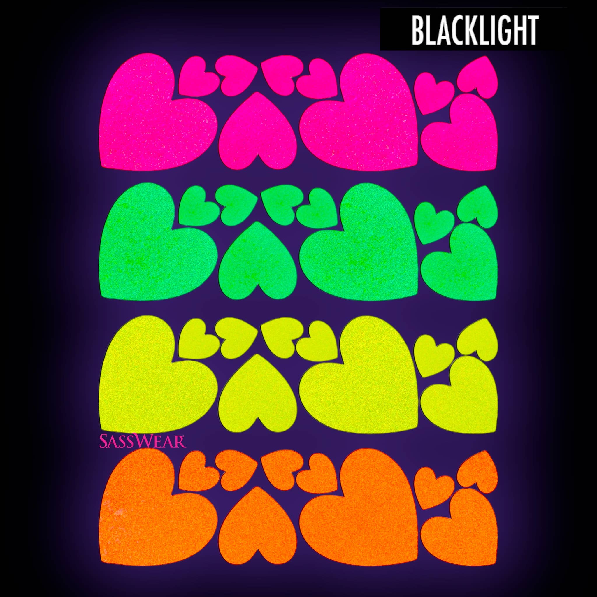 Sasswear - Wholesale Nipple Pasties - Women's - Heart Blacklight Body Stickers-40 Pk5