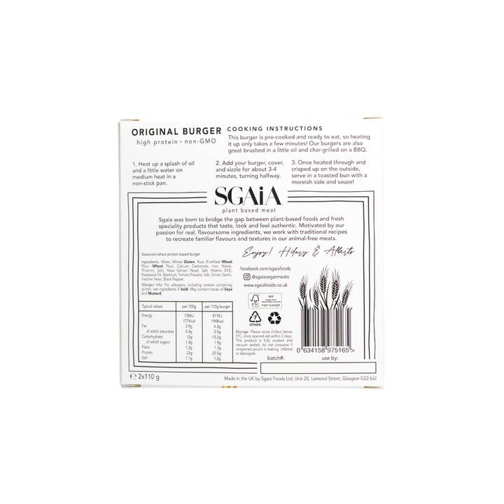 Sgaia Foods - Wholesale Shelf-stable prepared meal - Original Flavour Vegan Burger (2x110g)2