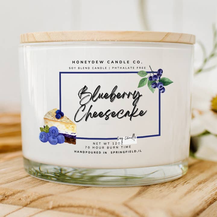 Blueberry Cheesecake 3 Wick Candle for wholesale by Honeydew Candle Co.
