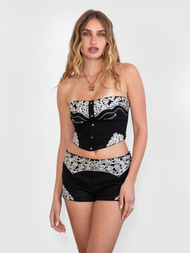 TICTOC - Wholesale Shorts – Women’s - MONTANA Embroidered Suede Shorts3