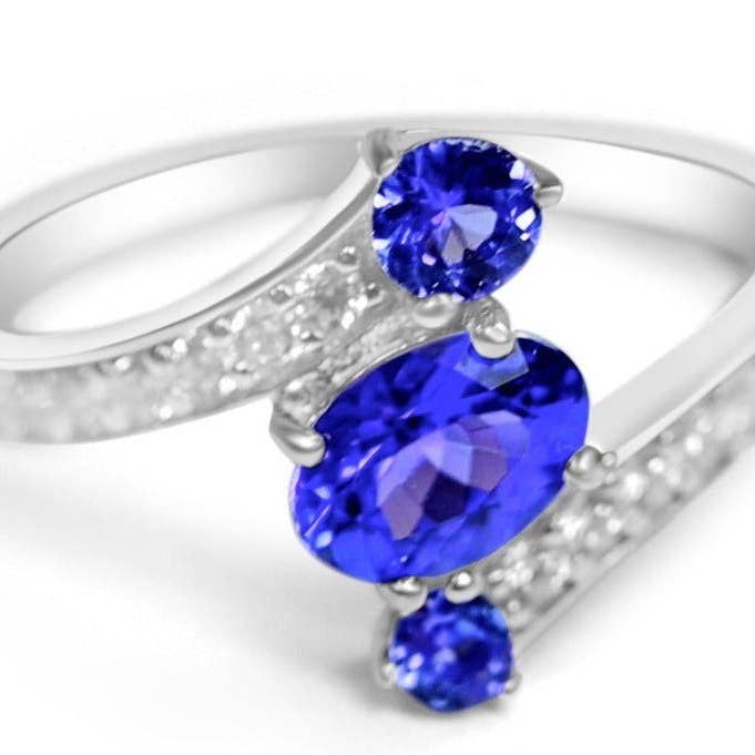 Natural Tanzanite Three Stone Ring Sterling Silver Rings for wholesale by Blue Star Gems NY