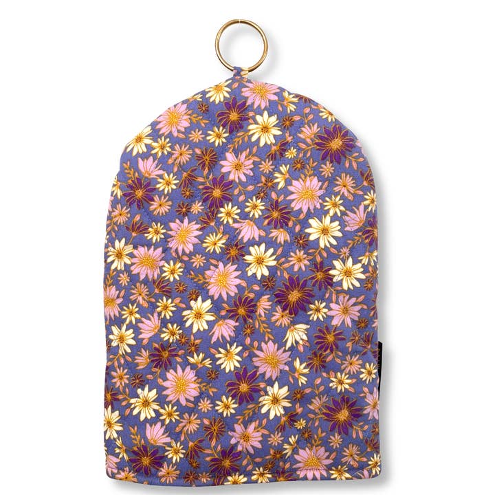 Copritazza imbottito Louisa con anello dorato e stampa floreale viola per la vendita all'ingrosso da parte di Mitomito