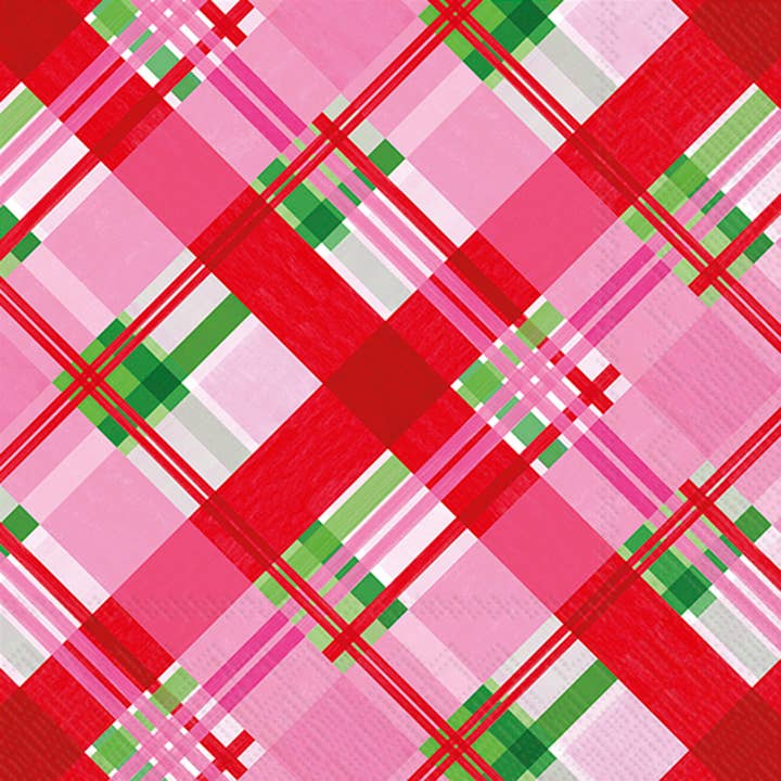 Paper Cocktail Napkins Pk/20 Pink Plaid Christmas for wholesale by Boston International