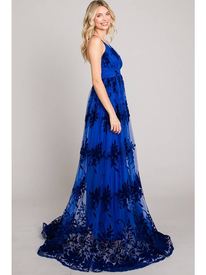 Fascination by Intrend - Wholesale Dress - Women's - FSD80112-STK V-Neck Sleevelss Velvet Print Maxi Dress19