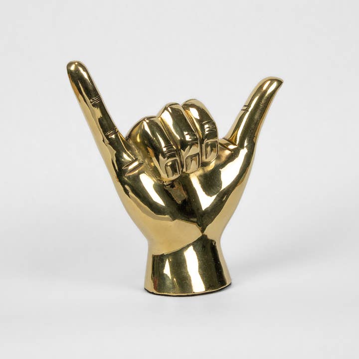 PRIZE - Venta al por mayor Escultura - Escultura de Mano con Señal de Shaka o "Hang Loose" en Latón