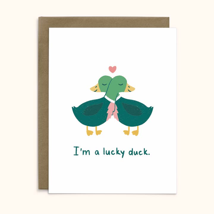 Lucky Duck Love Card for wholesale by Katie Pea Studio