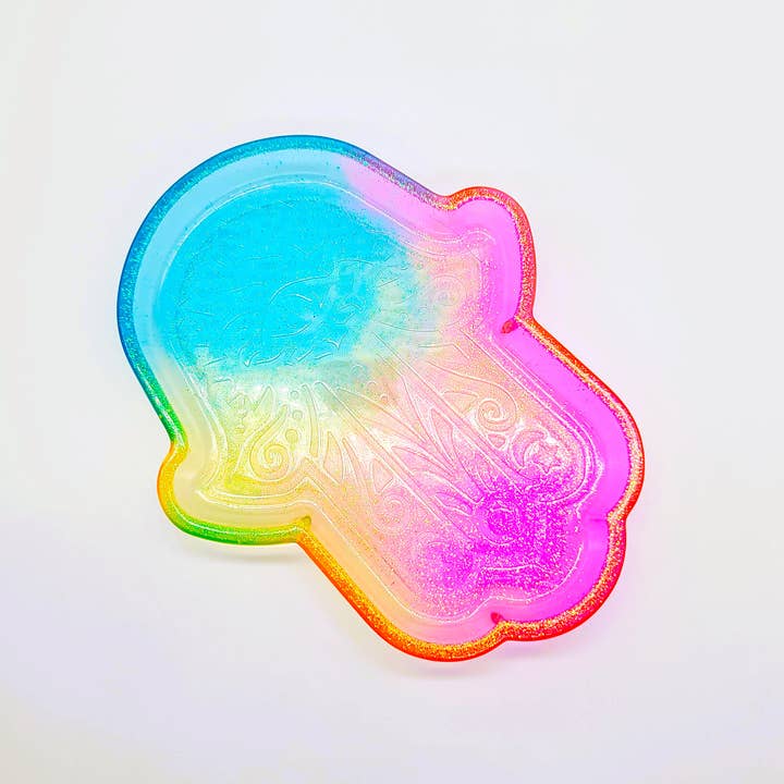 Slightly Askew Art - Wholesale Jewelry Dish - Hamsa Hand Trinket Dish - Made with Resin & Color-Shift Mica23