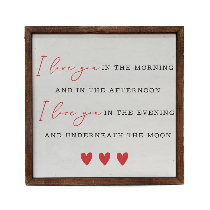 10x10 I Love You In The Morning Wood Valentine's Day Decor for wholesale by Driftless Studios