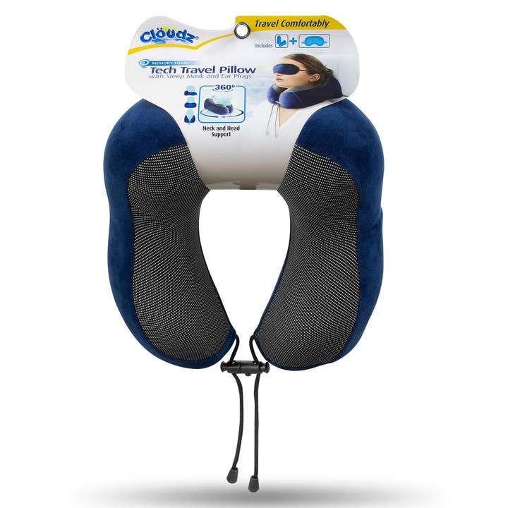 Cloudz - Wholesale Travel Pillow - Cloudz Tech Memory Foam Travel Pillow With Earplugs - Blue2