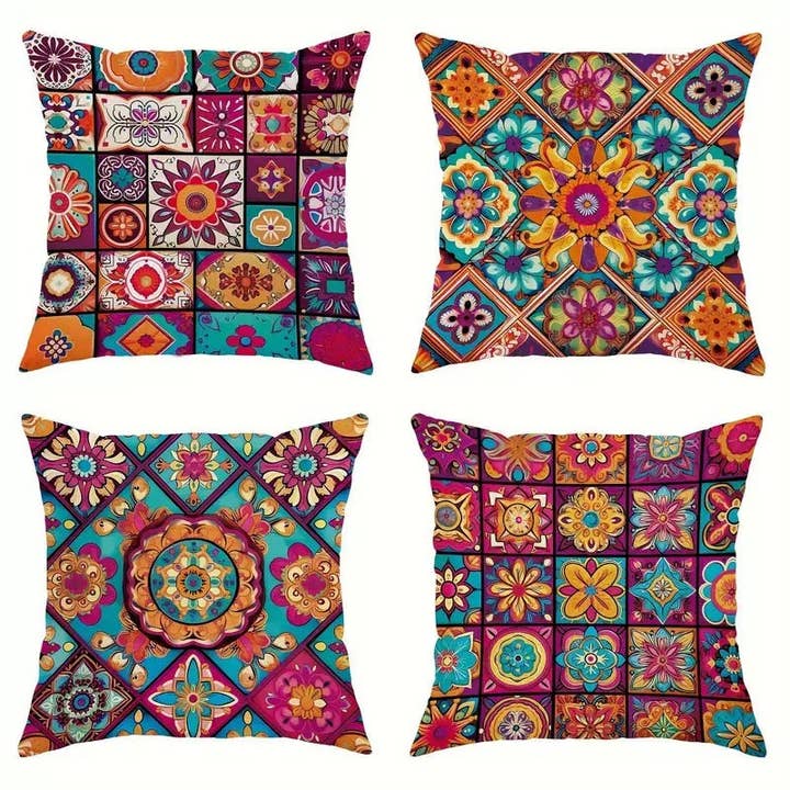 Bohemian Mandala Patchwork Cushion Covers – Set of 4 Colourful Polyester Cushion Covers for wholesale by RKAAS HOME