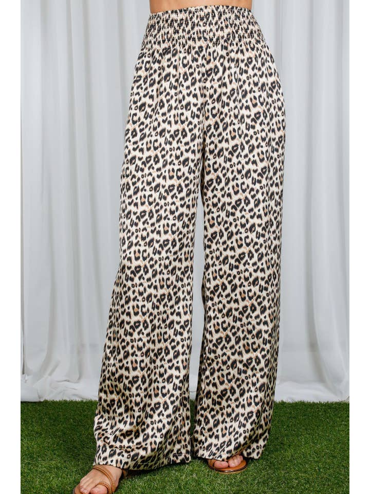 Brown Leopard Printed Wide Leg Satin Woven Pants VP81443F for wholesale on Faire1
