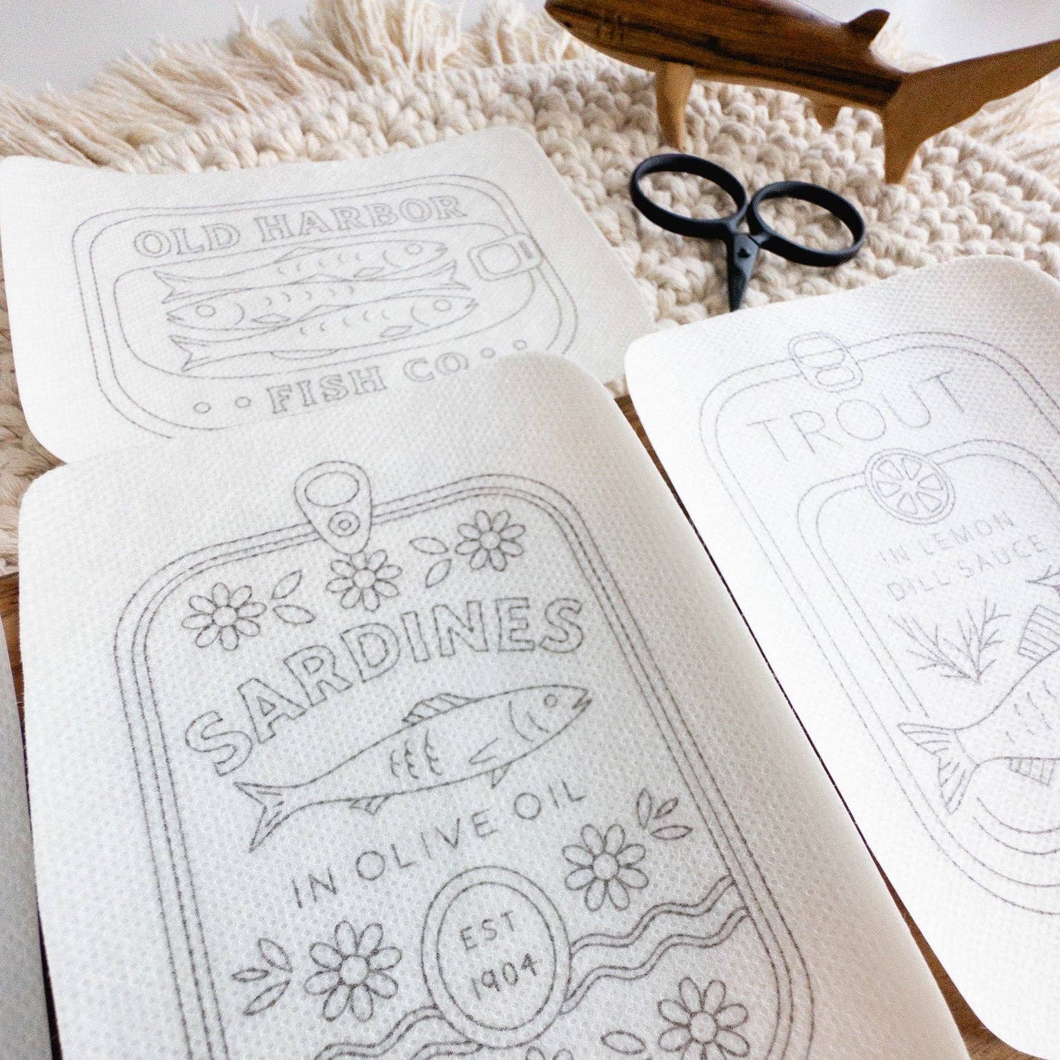 Olmsted Needlework Co. - Wholesale Embroidery/Cross Stitch Supplies - Tinned Fish Embroidery Stick and Stitch Patterns2