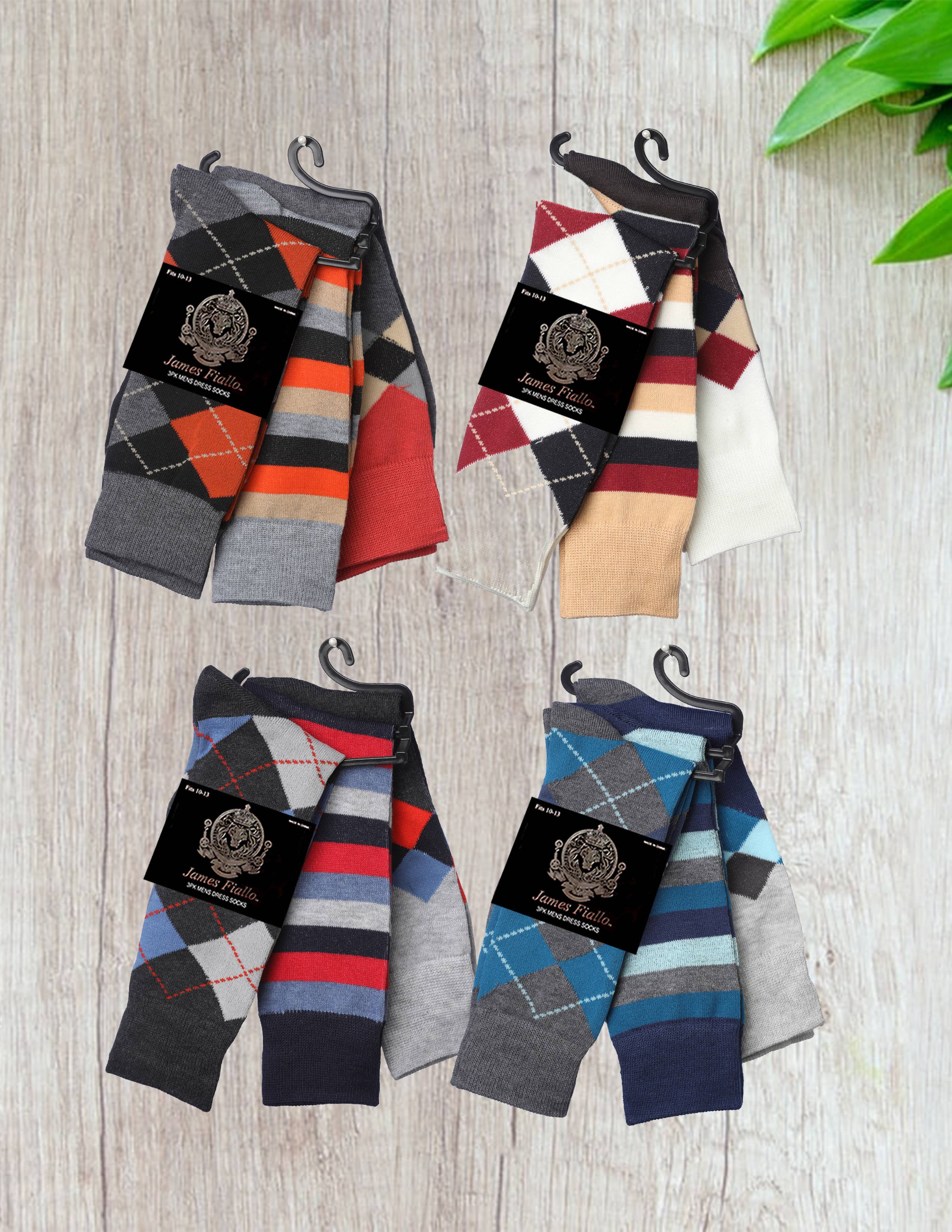 Isadora, Tipi toe, & James Fiallo - Wholesale Socks - Men's - Men's James Fiallo 3 Pack Patterned Athletic Crew Dress Sock2