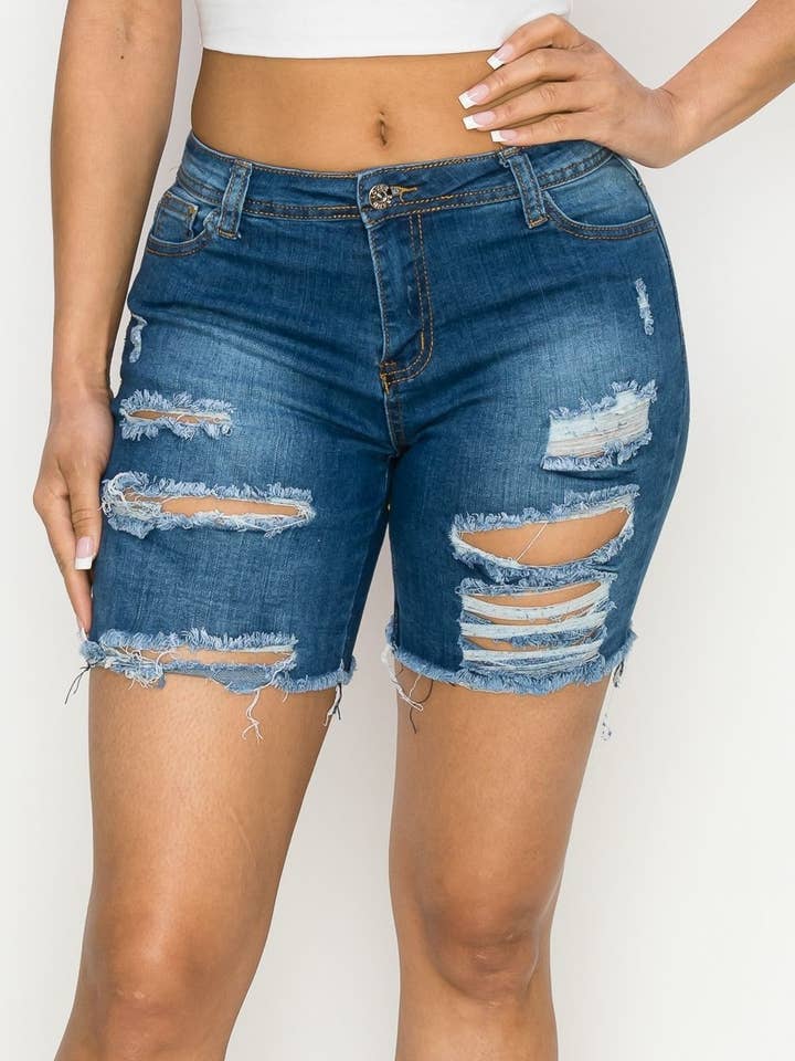 S-2111 HIGH RISE BERMUDA SEXY WOMEN'S DENIM SHORTS for wholesale by Denim Zone U.S.A.