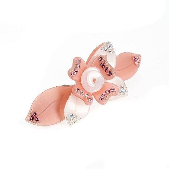 CARAVAN  J NAHON IMPORT – wholesale Barrette – Women’s – Peach & Pearl Flower Automatic Barrette w/ Rhinestones 35090