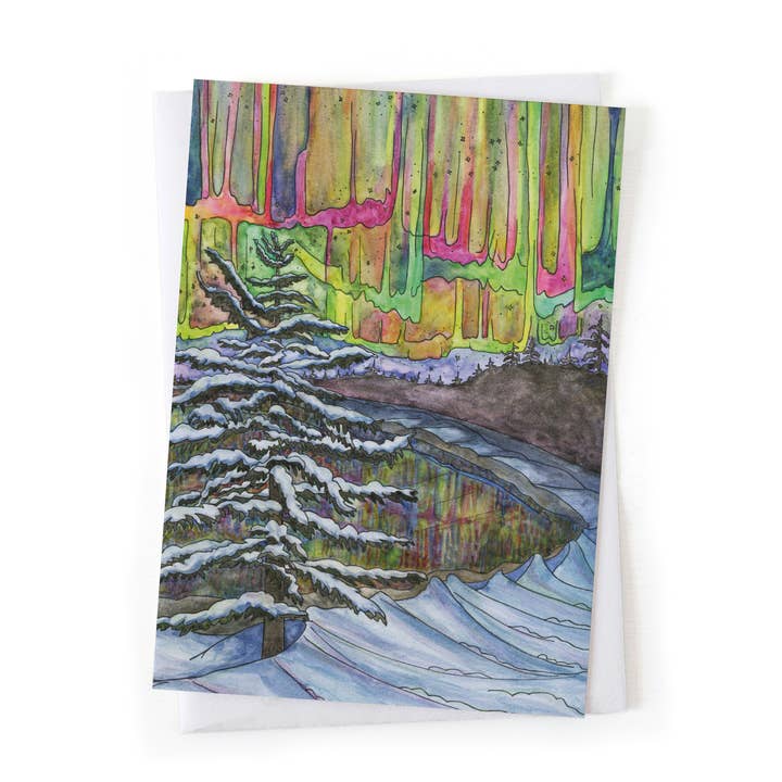 Northern Lights Winter Holiday Card 5x7 for wholesale by Wander & Gather