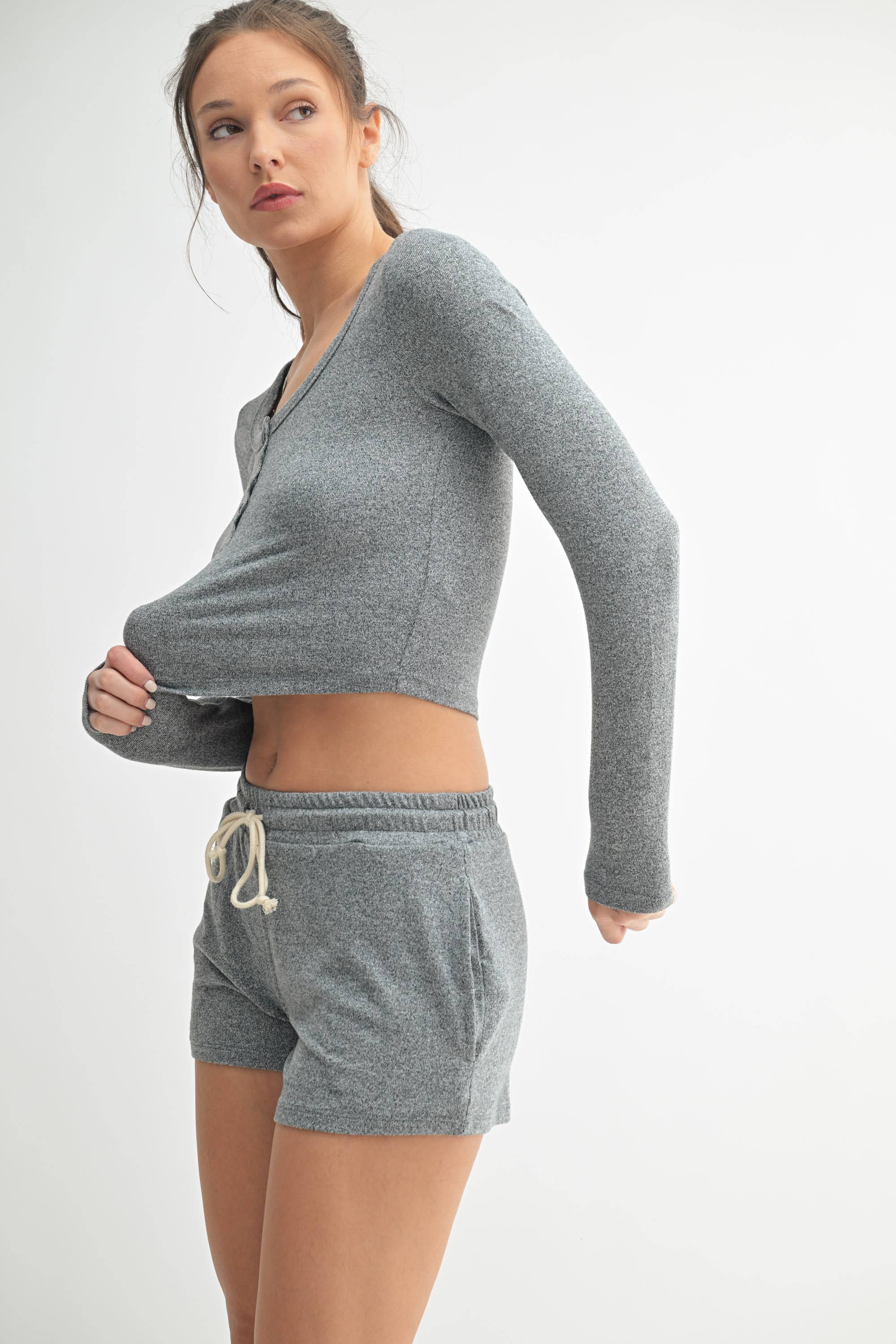 Mono B - Wholesale Knit Top - Women's - Brushed Hacci Button Henley Top1