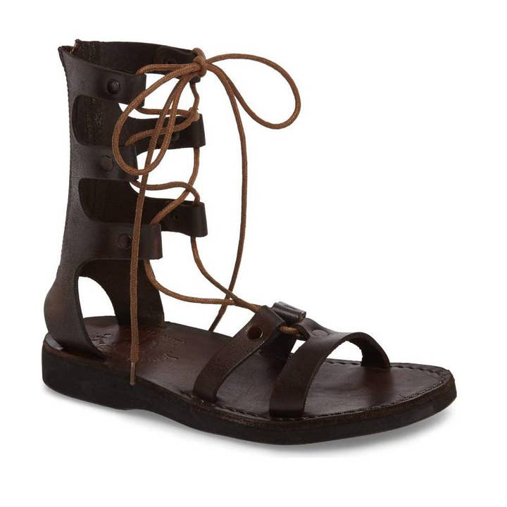 Rebecca - Sandalo Gladiatore in pelle con lacci | Marrone per la vendita all'ingrosso da parte di Jerusalem Sandals