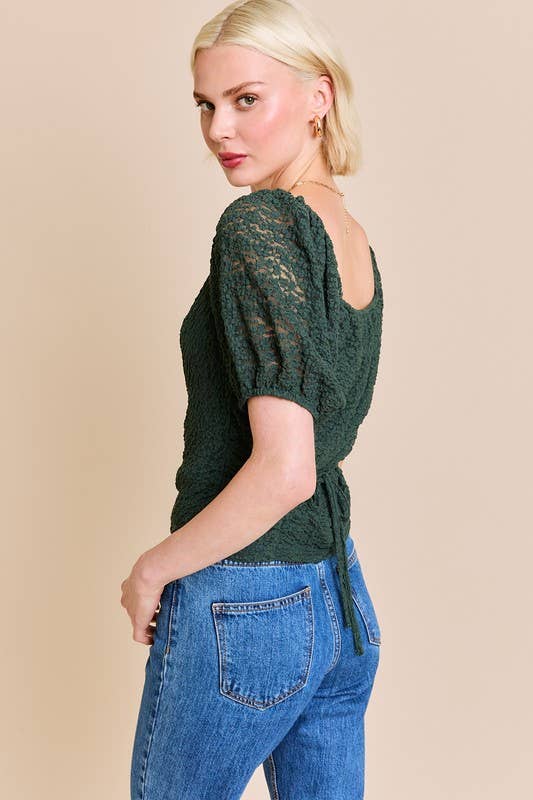 LE LIS - Vente Chemisier – femme - Haut en dentelle à manches mi-longues bouffantes et col bénitier9