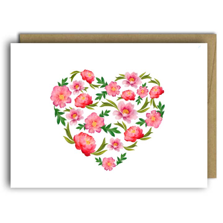 Fox & Crow Paper co. - Wholesale Valentine's Day Card - Flower Heart Card, Floral Valentine Card, Pink Floral Card