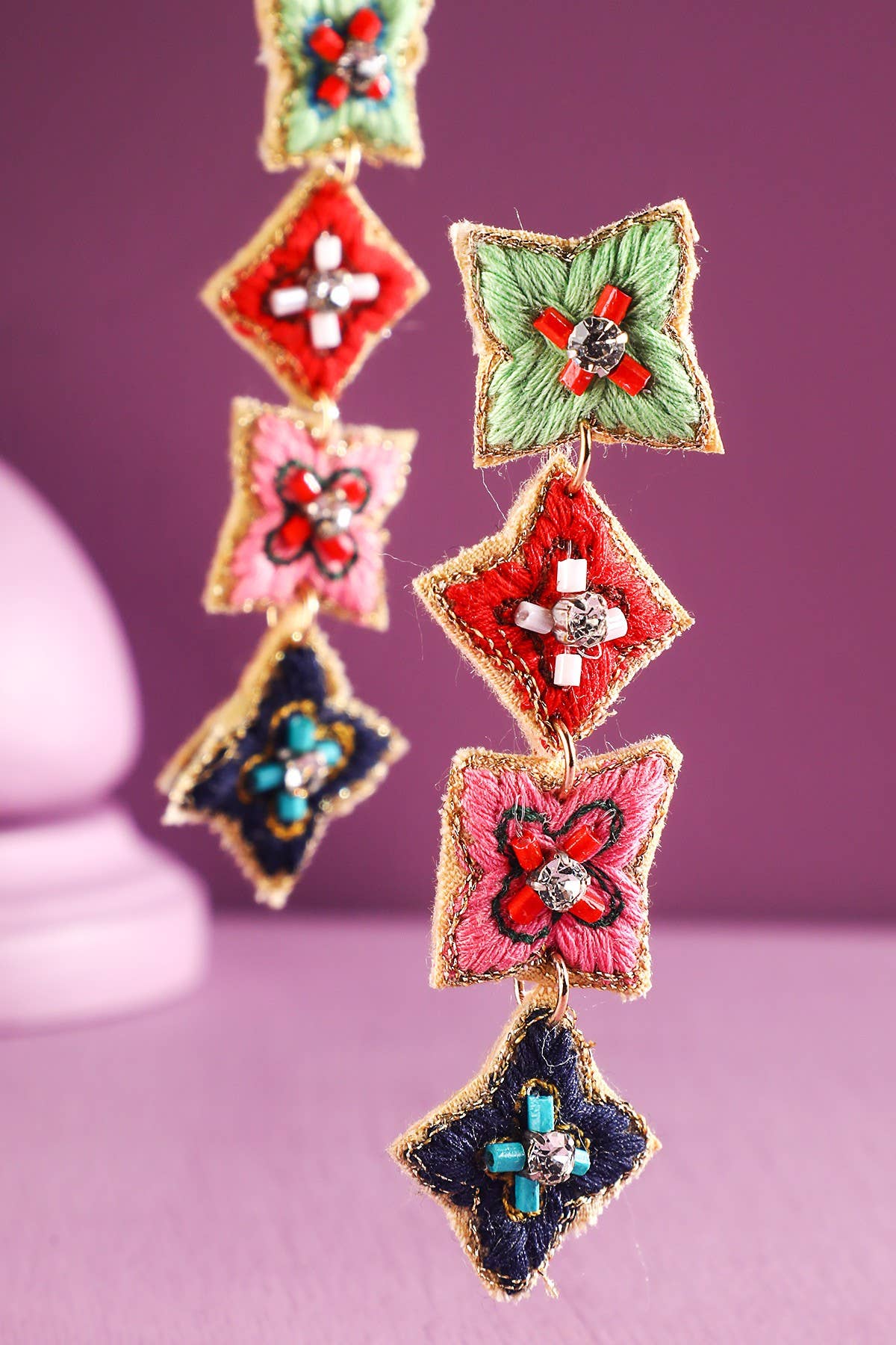 Urbanista - Wholesale Dangle Earrings - India Flower Hand Sewed Dangle Earrings4