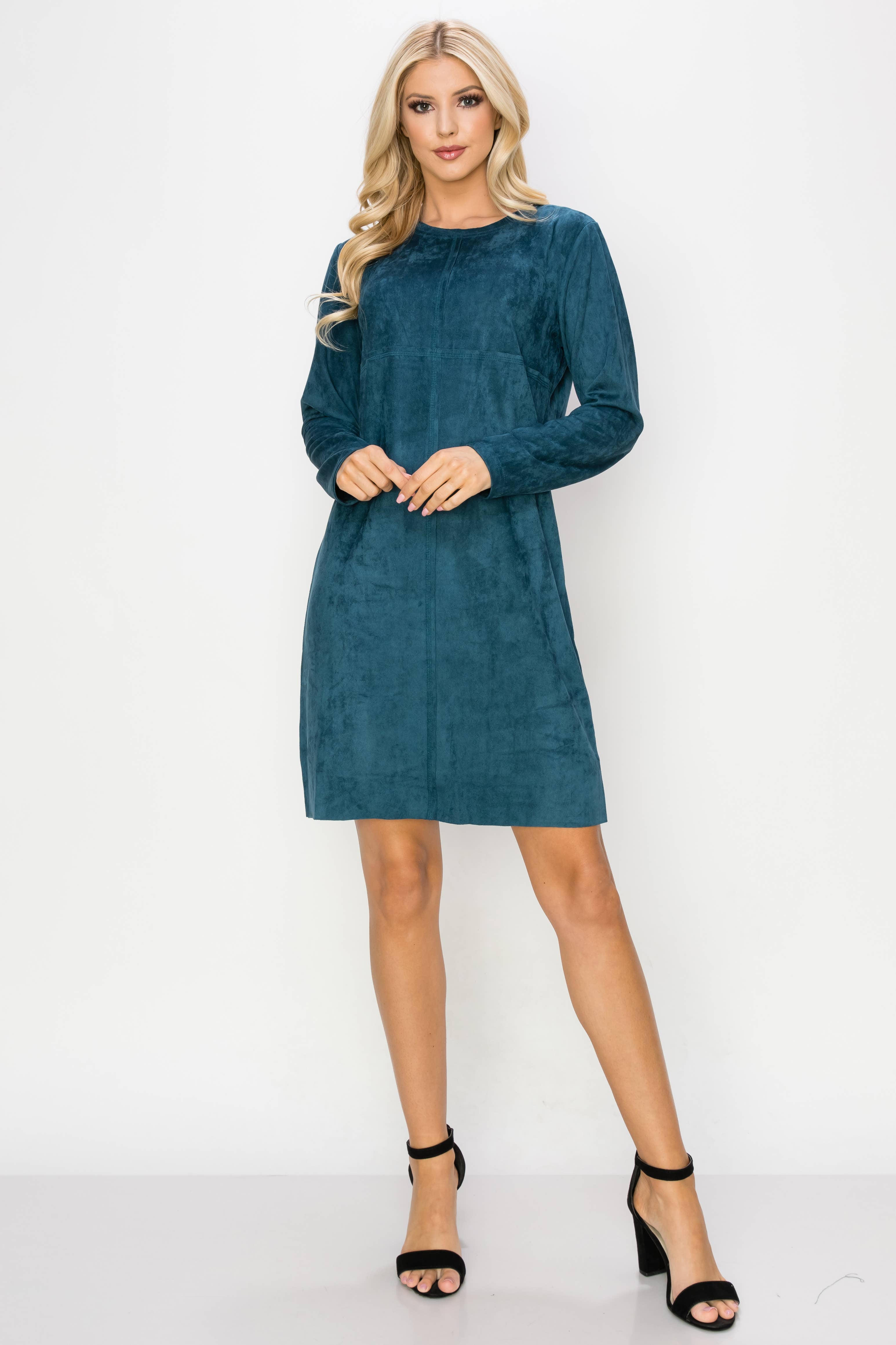 Joh Apparel – wholesale Klänning - Dam – Aurora Stretch Suede Rund-Neck klänning med fickor41