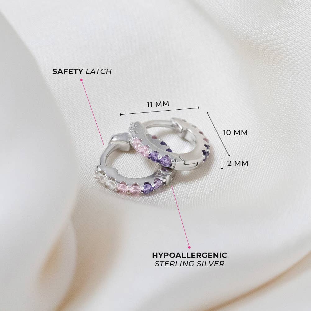 In Season Jewelry – wholesale Huggie earrings – Colorful CZ 8mm Toddler Kids Earrings Hoop - Sterling Silver4