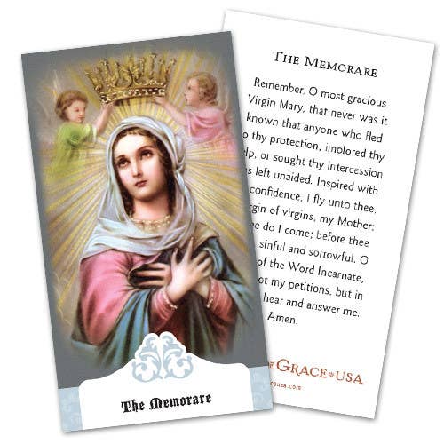 The Memorare Prayer Holy Card for wholesale by The Retro - a Full of Grace USA Company