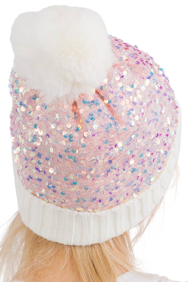 Cap Zone - Vente Bonnet – femme - Bonnet à pompon en tricot à paillettes métalliques Beazzled20