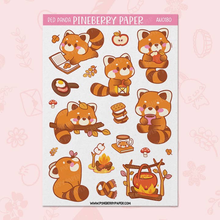 Red Panda Sticker Sheet for wholesale by Pineberry Paper