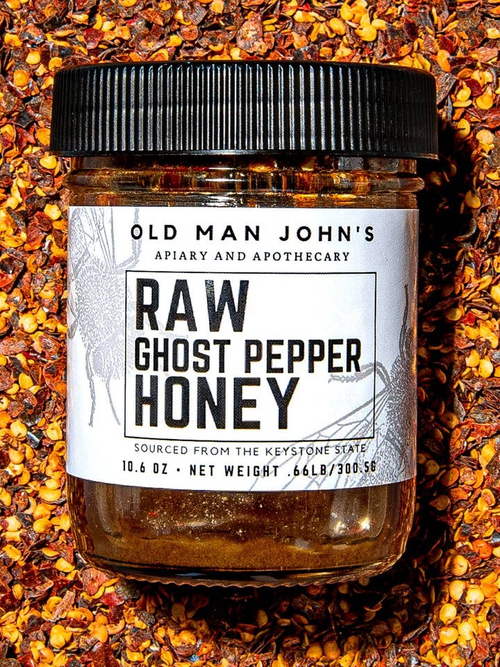 Raw Ghost Pepper Honey for wholesale by Old Man John's