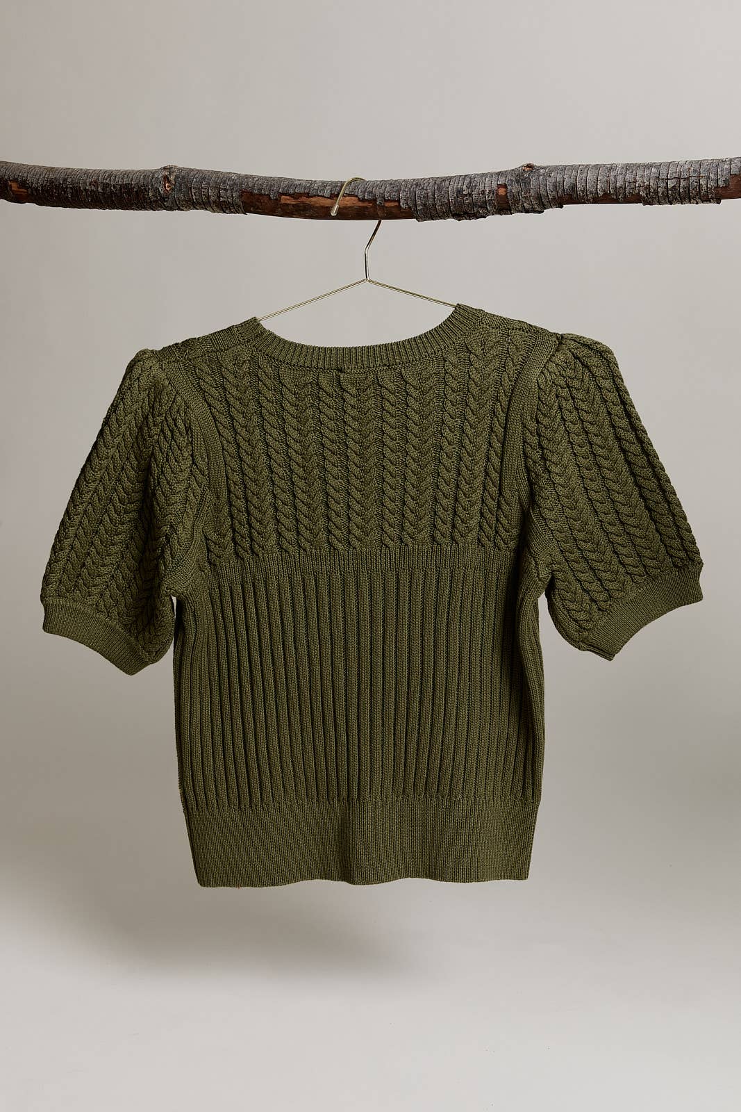 Sunday Edition by LE LIS - Wholesale Knit Sweater - Women's - ROUND NECK PUFF SHORT SLEEVE CABLE SWEATER14