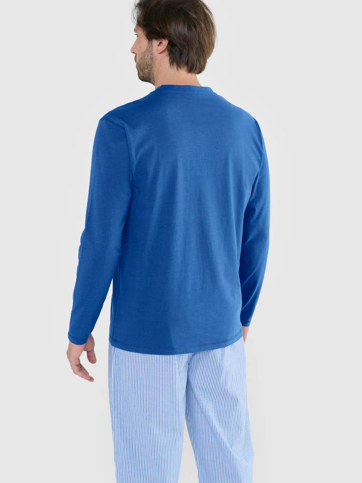 Men's Long Pajama Shirt with Plain Placket - Blue 7527 for wholesale on Faire2