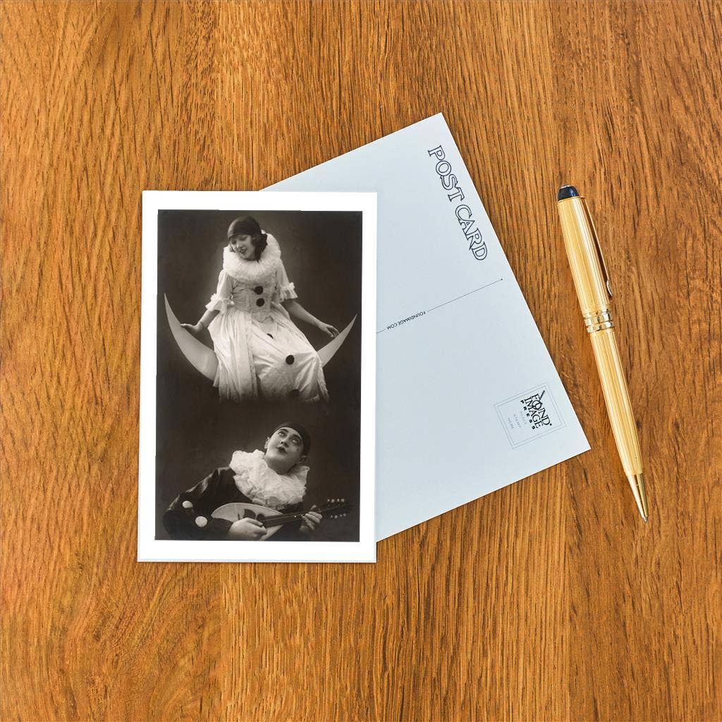 Found Image Press - Wholesale Postcard - Postcard LS-35 Pierrot and Pierrette with Moon and Lute1
