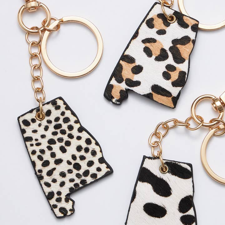 Frem - Wholesale Keychain - Women's - Genuine Leather Animal Print Alabama State Keychains