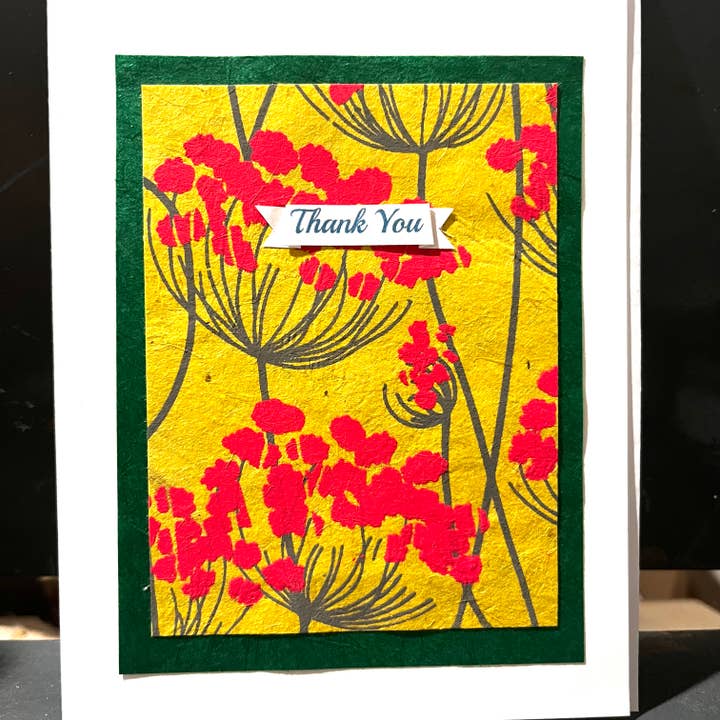 Handmade Thank you card magenta yellow and green for wholesale by Marie's Paperie